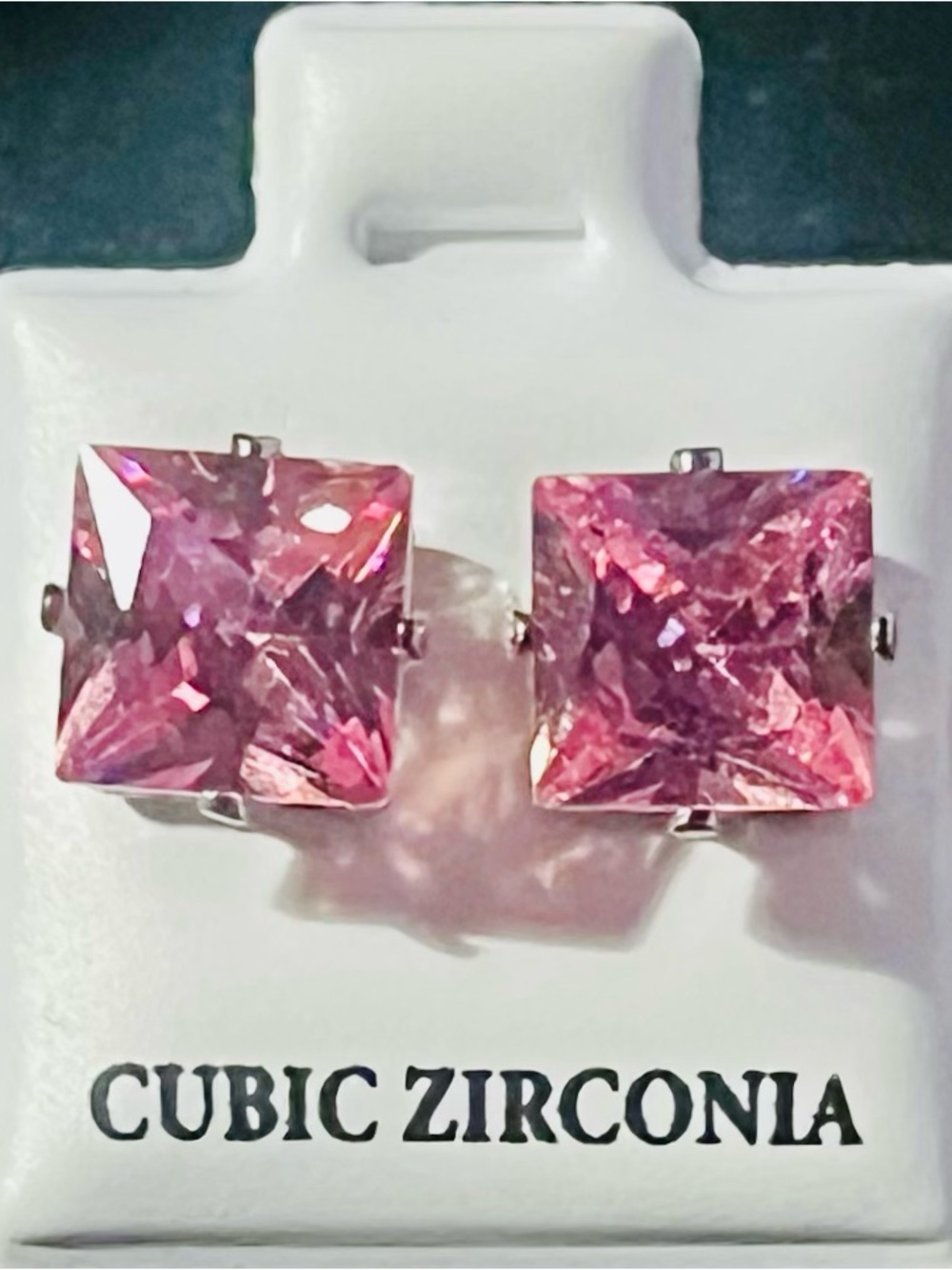 Cubic Zirconia Pink Square Stud Earrings - 6mm